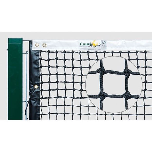 Afbeelding van Tennisnet dubbele topmaas handgeknoopt, rondom band