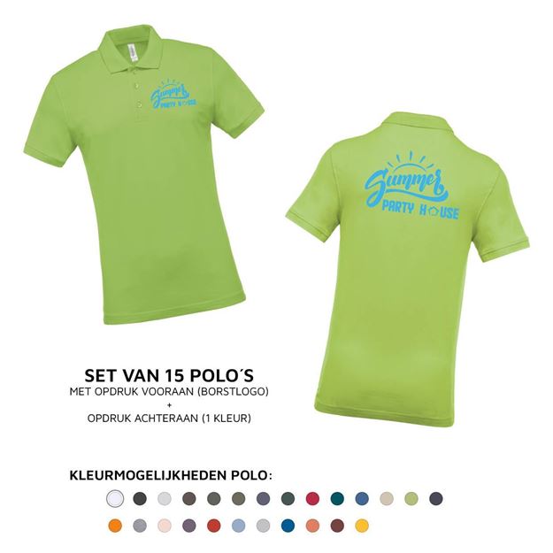 Afbeelding van Set van 15 bedrukte Polo's K254 (borst + ruglogo in 1 kleur)