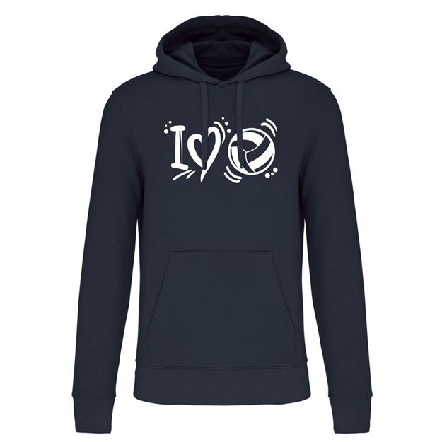 Afbeelding van Hoodie Velvoc: Ecologische sweater met kap - I Love Volleyball
