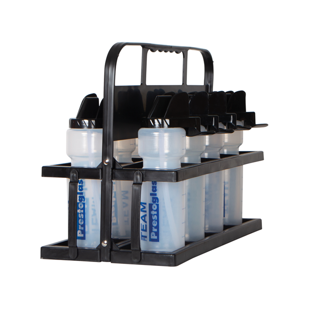 Afbeelding van Groot PVC draagrek + 8 hygienische 800ml drinkbussen
