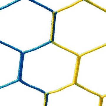 Afbeelding van Doelnetten 7,5x2,5x2x2m - hexagonaal - 4mm - geel/blauw