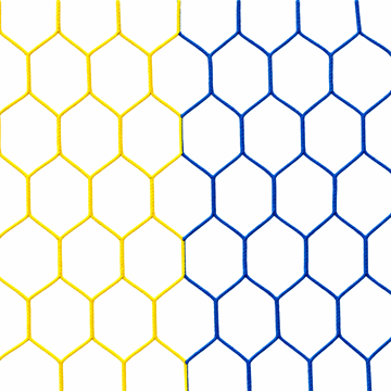 Afbeelding van Doelnetten 7,5x2,5x2x2m - hexagonaal - 4mm - geel/blauw