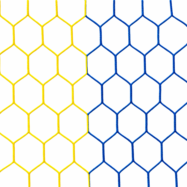 Afbeelding van Doelnetten 7,5x2,5x2x2m - hexagonaal - 4mm - geel/blauw